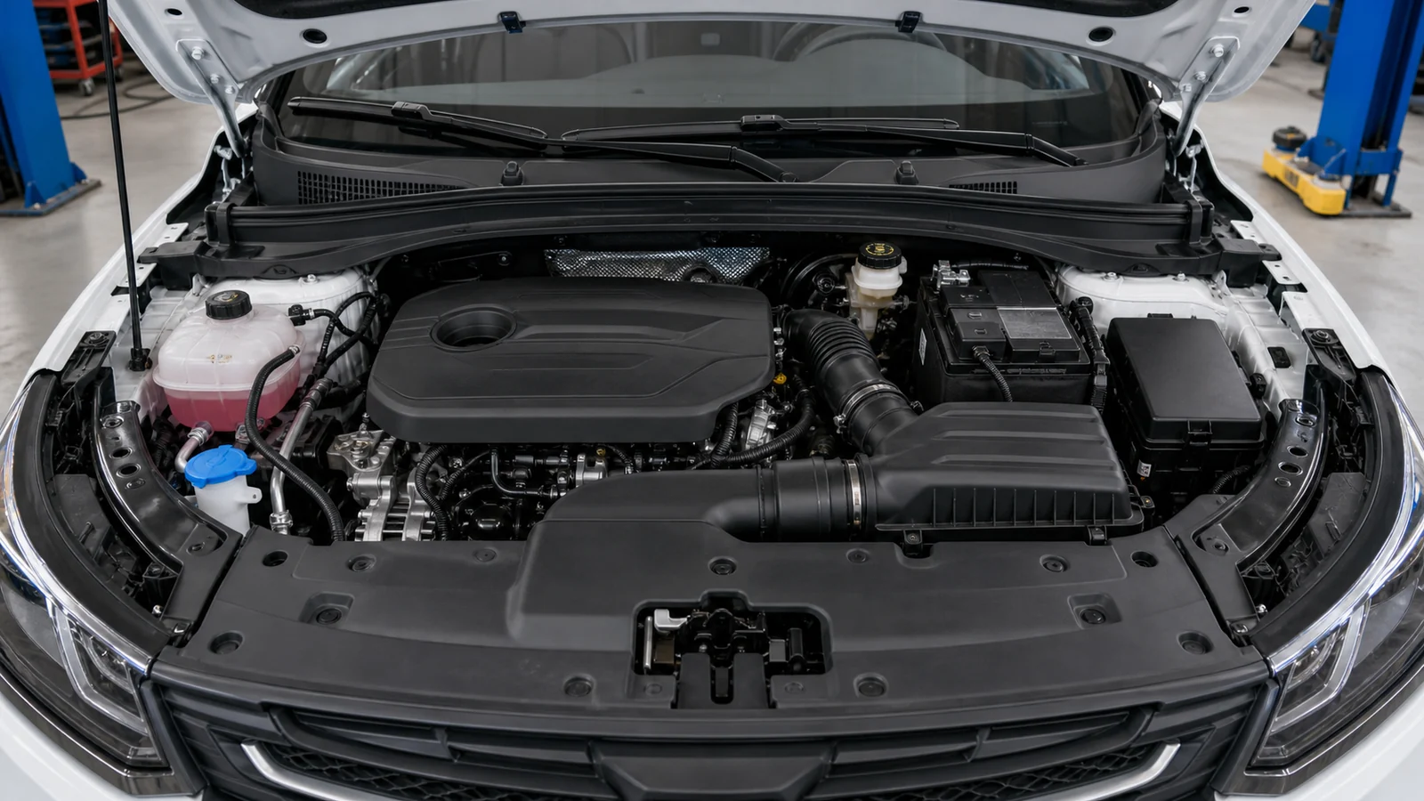 Моторный отсек Geely Coolray во время диагностики